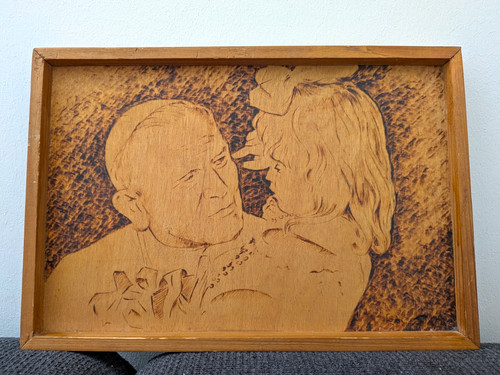 Vintage brandmalerei holzbild - vintage,