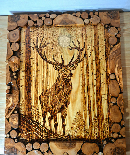 Hirschbild holz brandmalerei - hirschbild,
